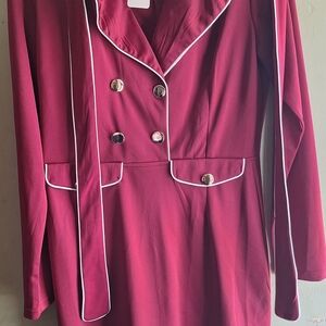 Womens Burgundy Midi Dress with White Piping